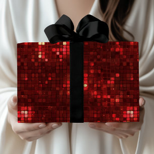 Red Disco Style Squares Valentine Pattern Wrapping Paper