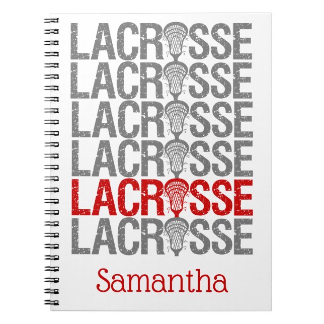 Red Distressed Lacrosse Word Notebook (Front)