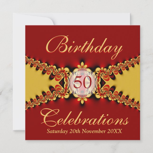 Red Diva Royal Gold lace Celebration Invitation (Front)
