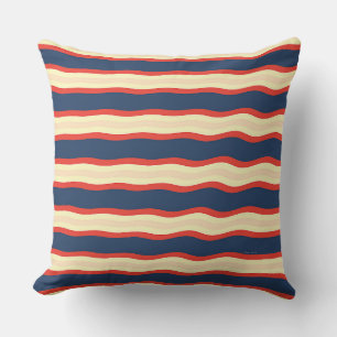 Red Dk Blue Creme Wavy   Throw Pillow