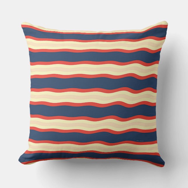 Red Dk Blue Creme Wavy   Throw Pillow (Front)