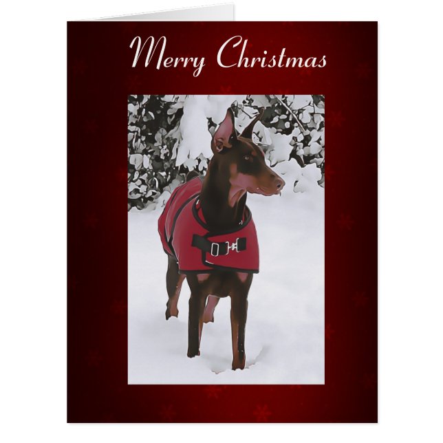 Red Doberman in Snow (v11-1 Ribbon) (Front)