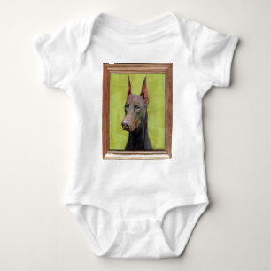 Red Doberman Pinscher Painting Baby Bodysuit