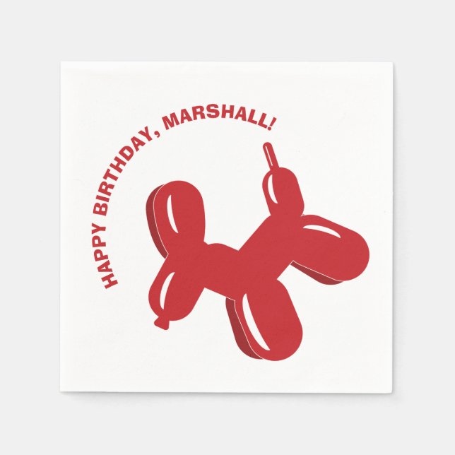 Red Dog Balloon Animal Birthday Party Napkin (Front)
