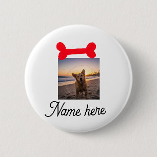 Red dog bone photo pet dog cat name simple gifts 2 inch round button