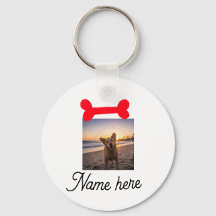 Red dog bone photo pet dog cat name simple gifts  keychain