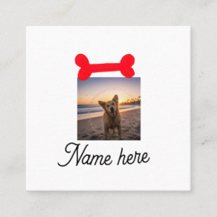 Red dog bone photo pet dog cat name simple gifts square business card