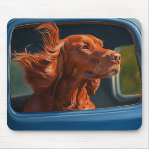Red Dog Enjoying Scenic Car Ride Art Print Mouse Pad