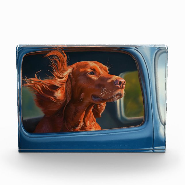 Red Dog Enjoying Scenic Car Ride Art Print Photo Block (Front)