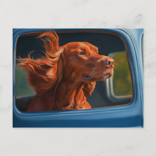 Red Dog Enjoying Scenic Car Ride Art Print Postcard