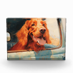 Red Dog in Classic Truck Window Art Print Photo Block