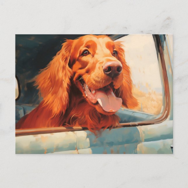 Red Dog in Classic Truck Window Art Print Postcard (Front)