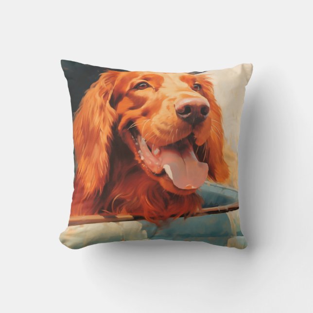 Red Dog in Classic Truck Window Art Print Throw Pillow (Front)