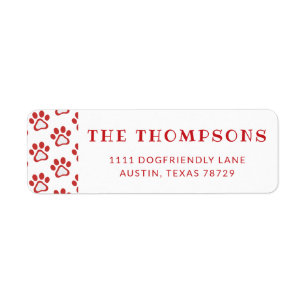 Red Dog Paw Pattern Holiday Address Label