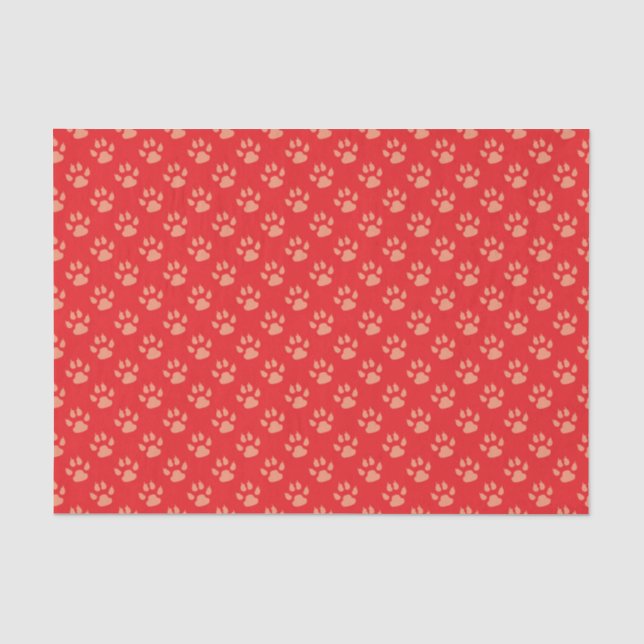 Red Dog Paw Print Christmas Tissue Paper (Front)