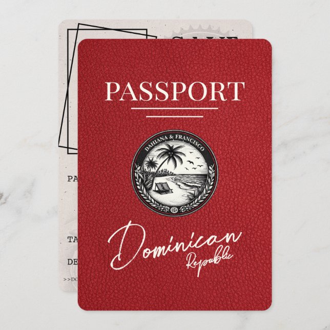Red Dominican Republic Passport Save The Date (Front/Back)