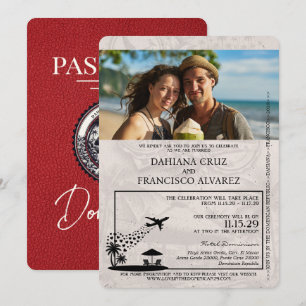 Red Dominican Republic Passport Wedding Invitation