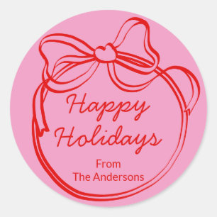 Red Doodle Bow Frame Custom Holiday Classic Round Sticker