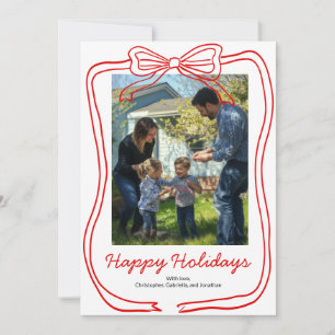 Red Doodle Bow Frame Custom Photo  Holiday Card