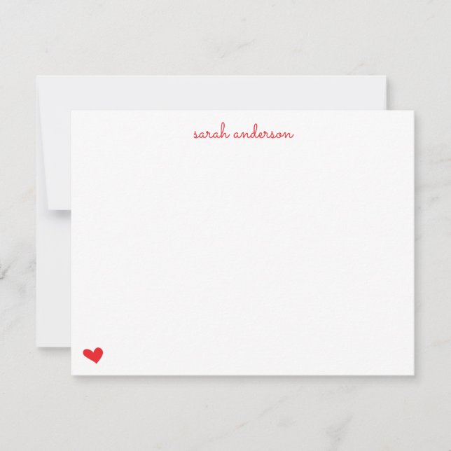 Red Doodle Heart Personalized Stationery Card (Front)