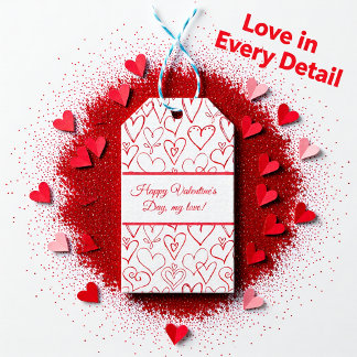 Red Doodle Hearts Valentine’s Romantic Message Gift Tags