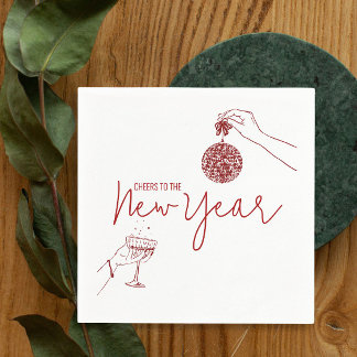 Red Doodle new years party Napkin