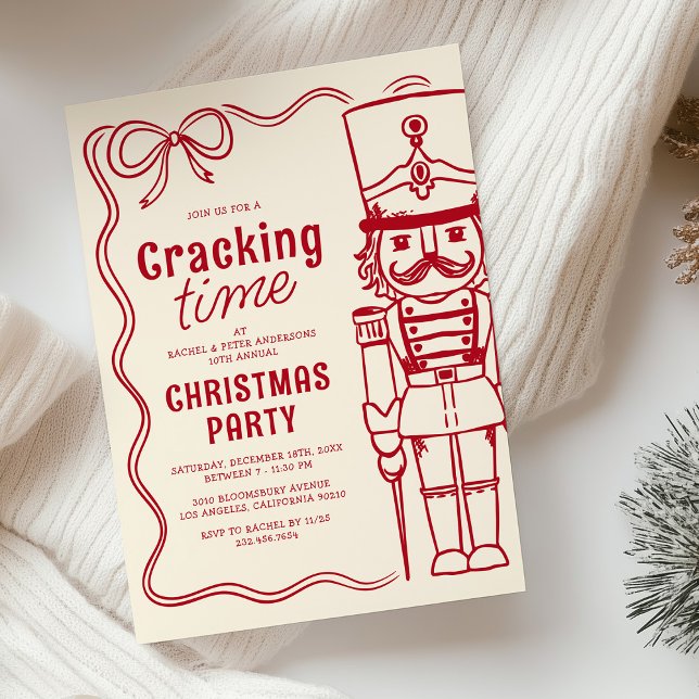 Red Doodle Nutcracker Christmas Holiday Party Invitation (Creator Uploaded)