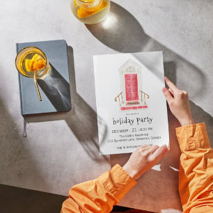 Red Door Coquette Bow Christmas Party Invitation