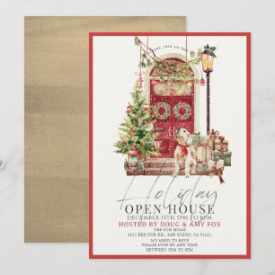 Red Door Dog Christmas Holiday Open House Card