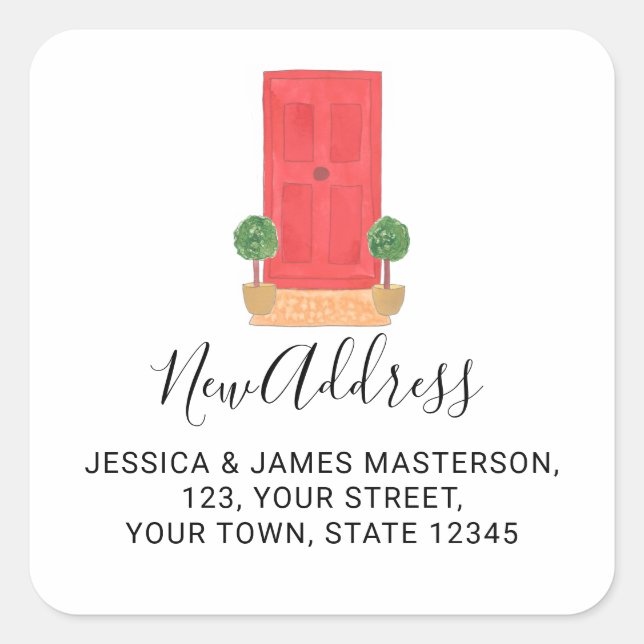 Red Door New Address Envelope Square Sticker (Front)