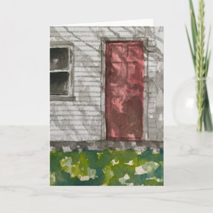 Red Door White House Watercolor Art Greeting Card