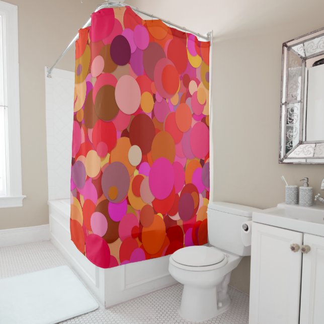 red dot confetti shower curtain (In Situ)