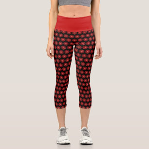 Red Dot Mandala Flower Capri Leggings