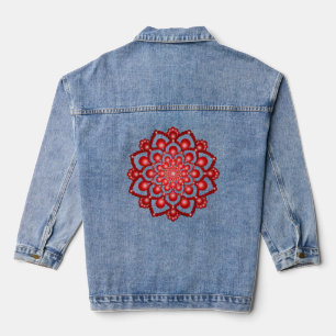 Red Dot Mandala Flower Denim Jacket