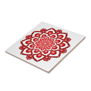 Red Dot Mandala Flower Tile
