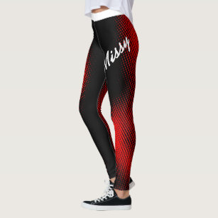Red Dot Pattern with Name in Large Script on BLACK Leggings