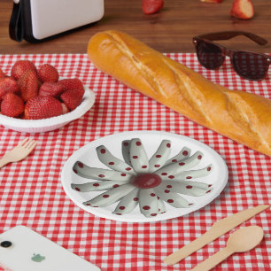 Red Dots Daisy Flower Floral Spring Summer Garden Paper Plate