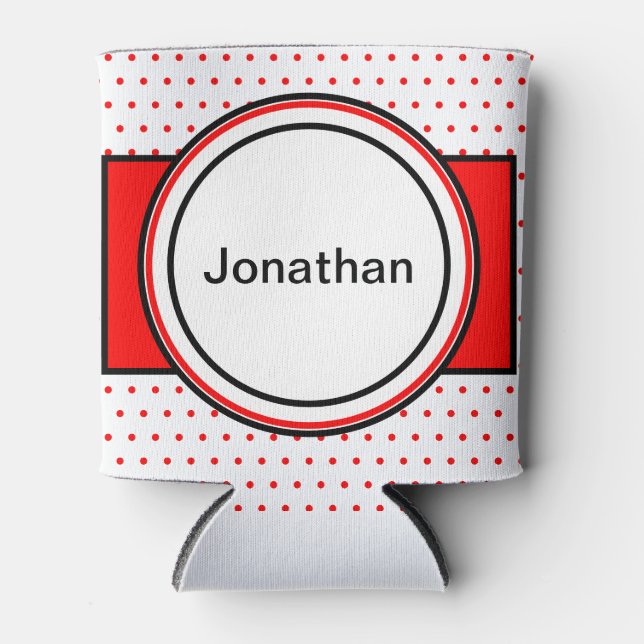 Red Dots Family Name Can Cooler (Front)