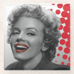Red Dots Marilyn Glass Coaster