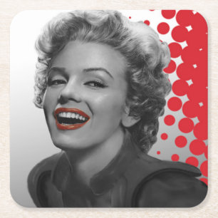 Red Dots Marilyn Square Paper Coaster
