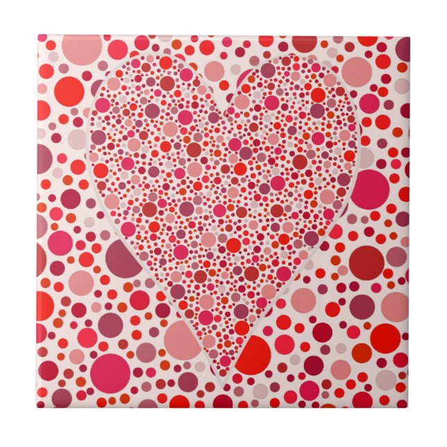 Red dots mosaic Heart Shape pink polka dots Tile (Front)