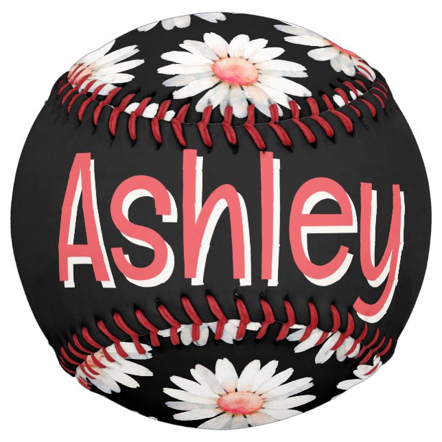 Red Dotted Daisy's (personalize) Softball (Back)