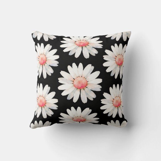 Red Dotted Daisy's Throw Pillow (Back)
