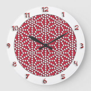 Red dotted Kamishimo japanese pattern with numbers Large Clock