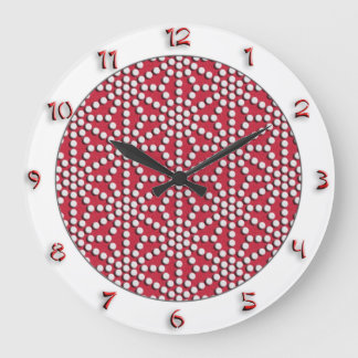 Red dotted Kamishimo japanese pattern with numbers Large Clock