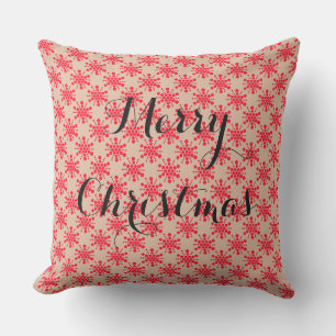 Red dotted star on taupe outdoor pillow