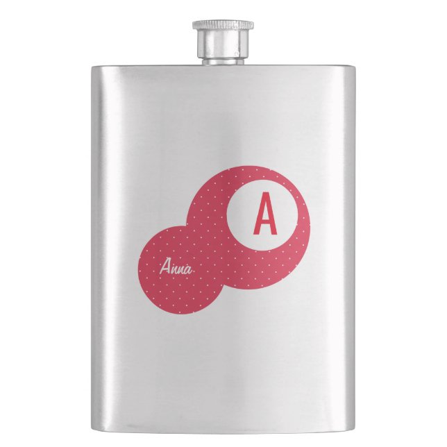 Red Dotty Personalized Monogram  Hip Flask (Front)