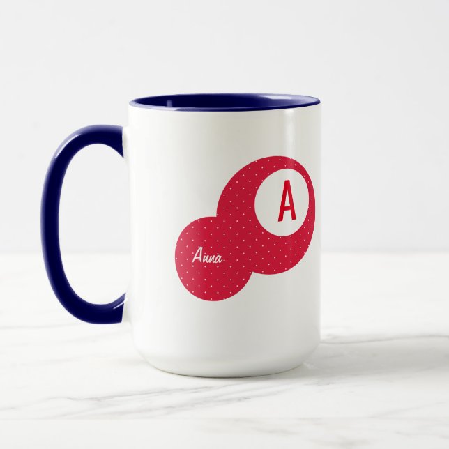 Red Dotty Personalized Monogram Mug (Left)
