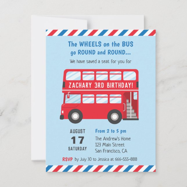 Red Double Deck London Bus Enfants Invitations (Devant)