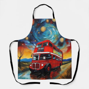 Red Double Decker Bus On A Starry Night, Apron